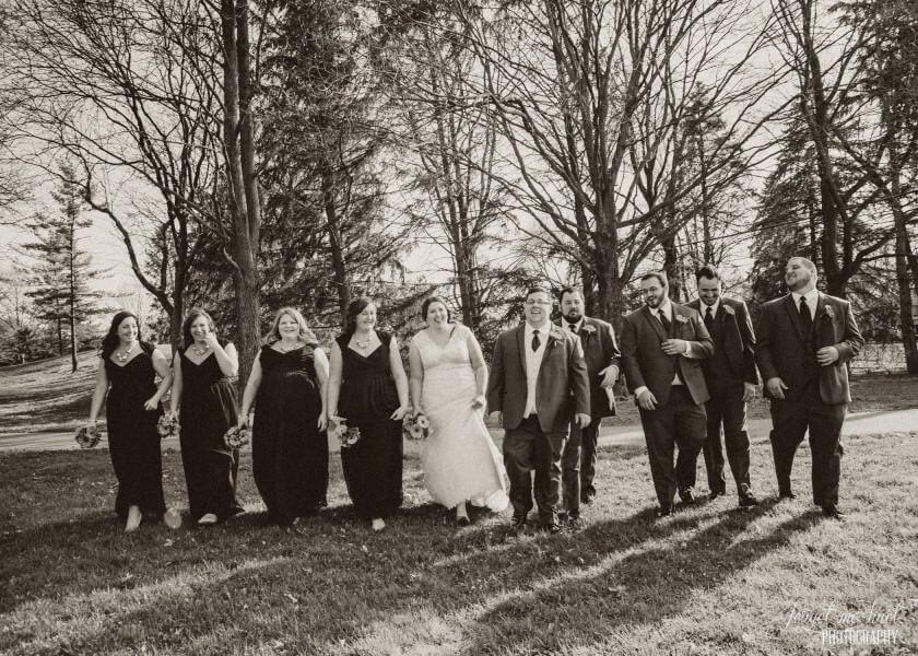 black and white photo of wedding party
