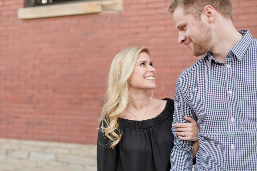 engagement photo of couple smiling in short north