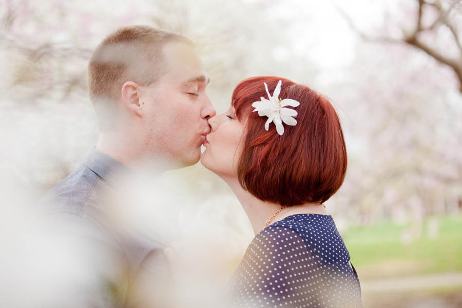 engagement photo of couple kissing at Goodale Park