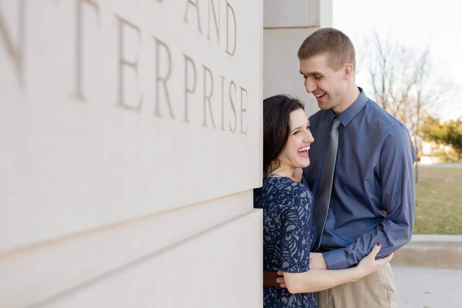 engagement photo of couple at Ohio State University campus