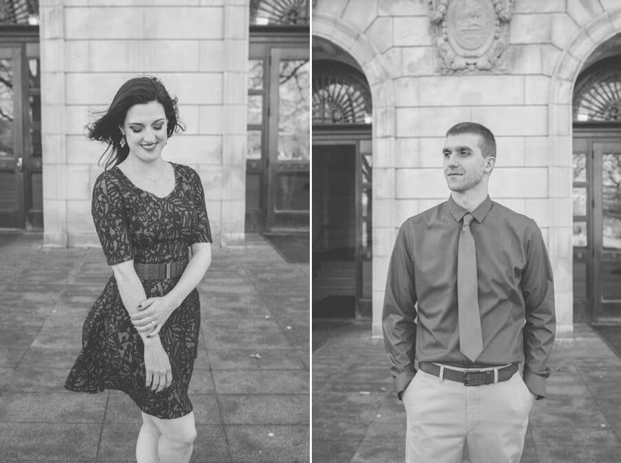 engagement photos of bride and groom at Ohio State University library