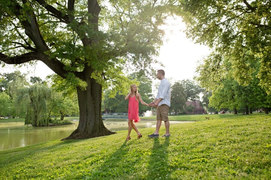 Schiller Park Engagement - Columbus Wedding Photographer - Couple Strolling Through Park