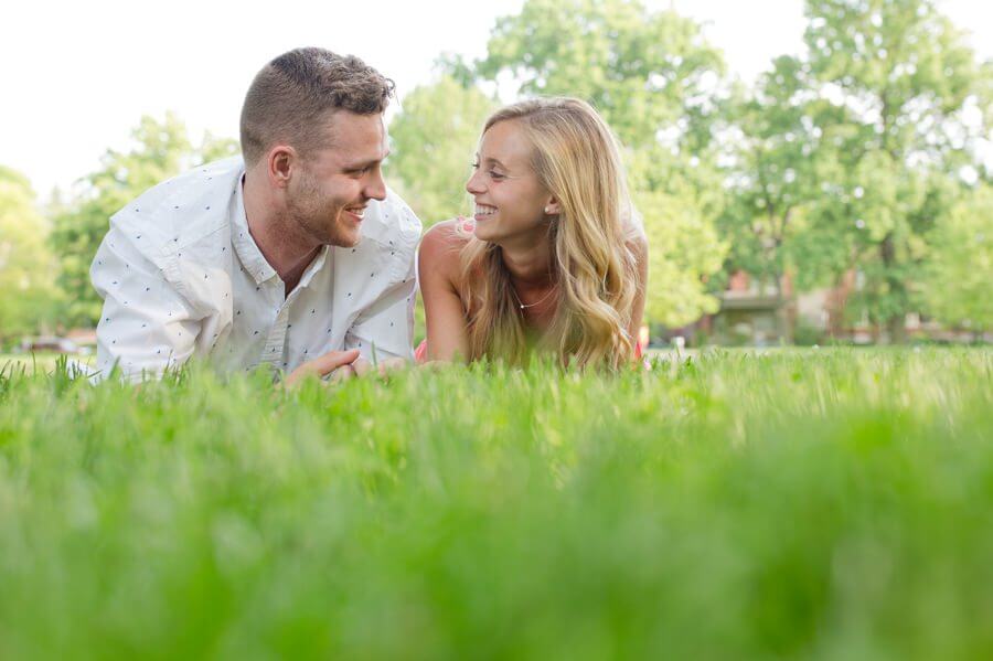 Schiller Park Engagement - Columbus Wedding Photographer - Happy Couple In Grass