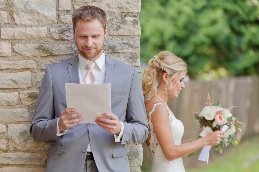 love letters with bride and groom