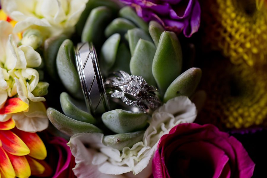 wedding rings in bouquet
