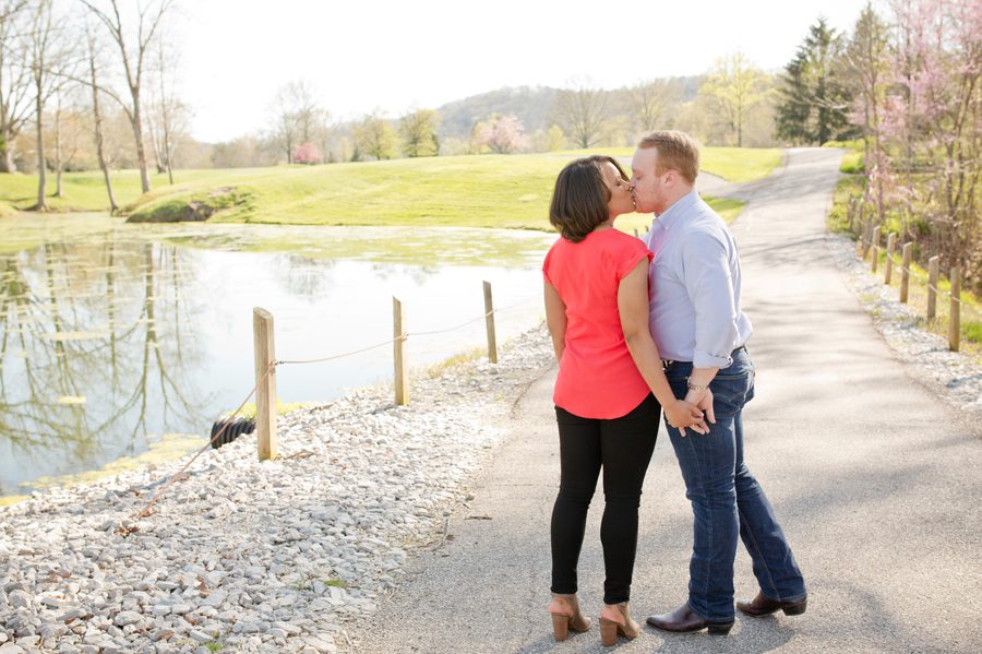 engaged couple kissing at Ryland Lakes Country Club in Cincinnati Ohio