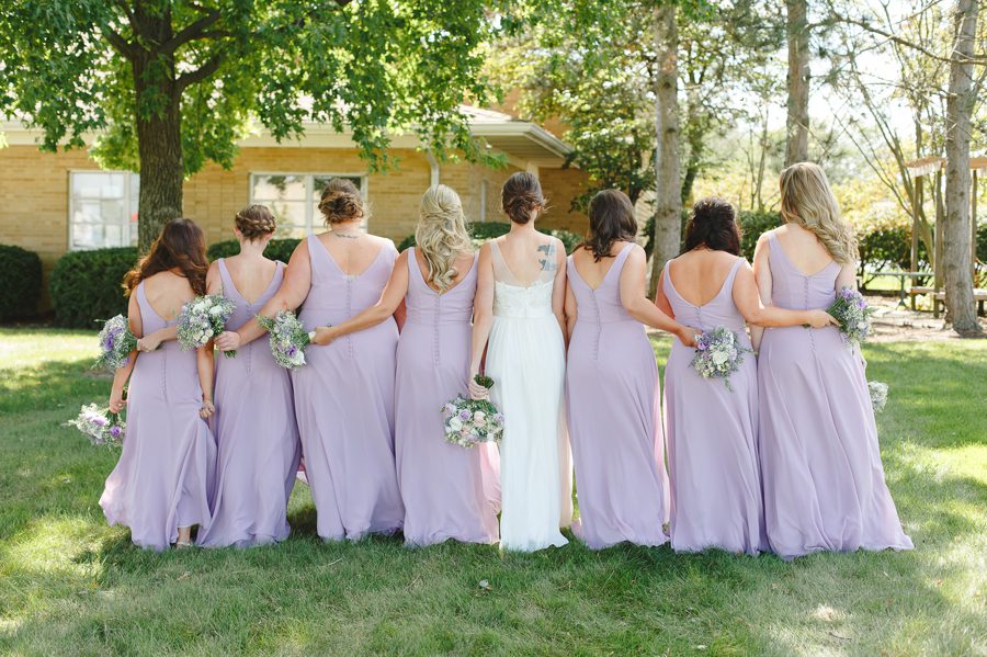 back of bride and bridesmaids