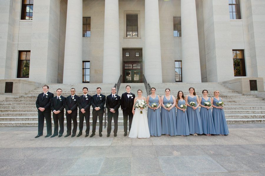 wide shot of bridal party at ohio statehouse wedding