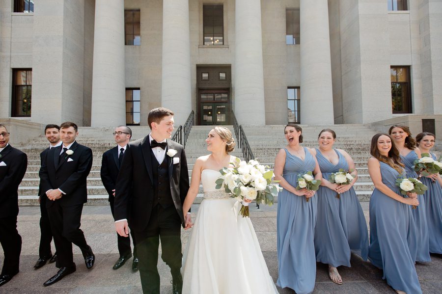 wedding party walking at ohio statehouse