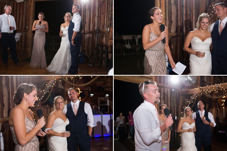 best man and maid of honor speeches at barn wedding in ohio