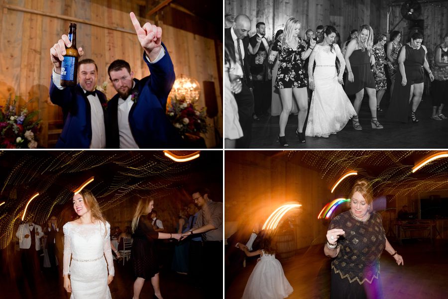 bride line dancing with guests