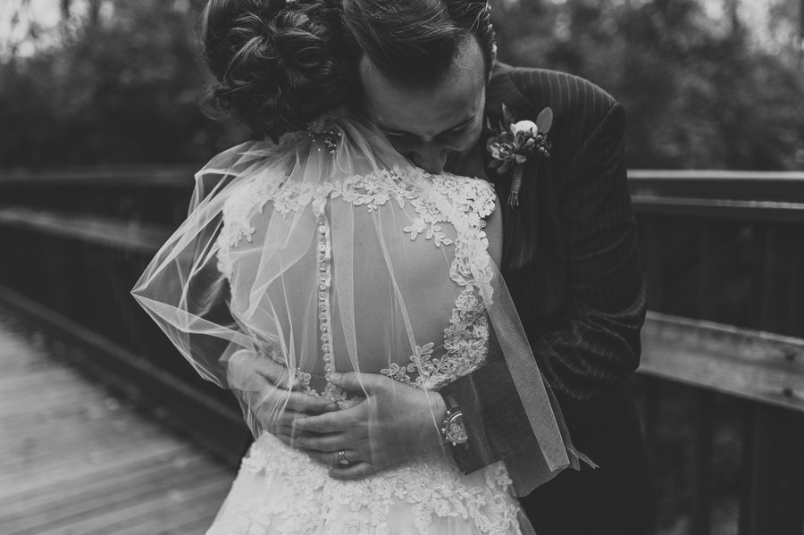 black and white photo of couple hugging at la scala wedding