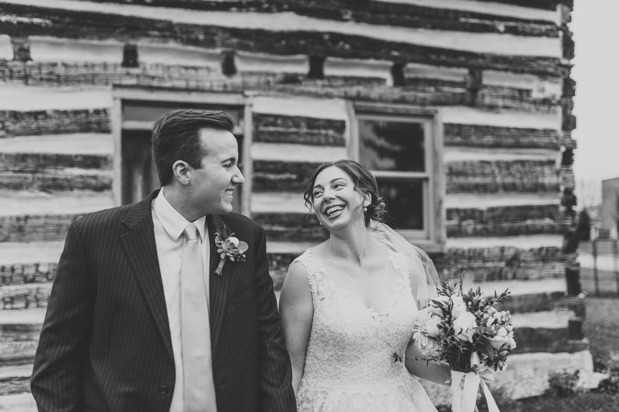 black and white photo of bride laughing at groom at la scala wedding