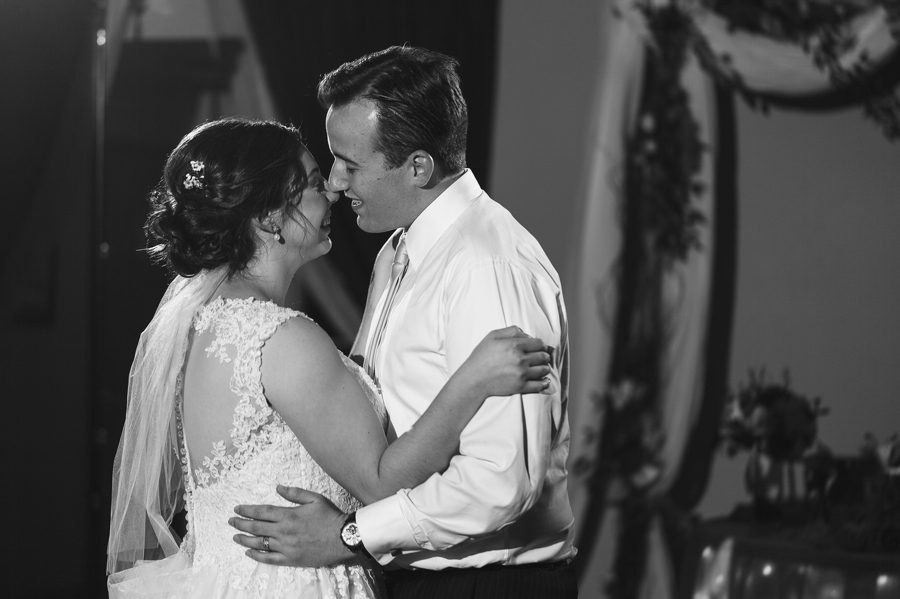 black and white photo of bride and groom first dance at la scala wedding