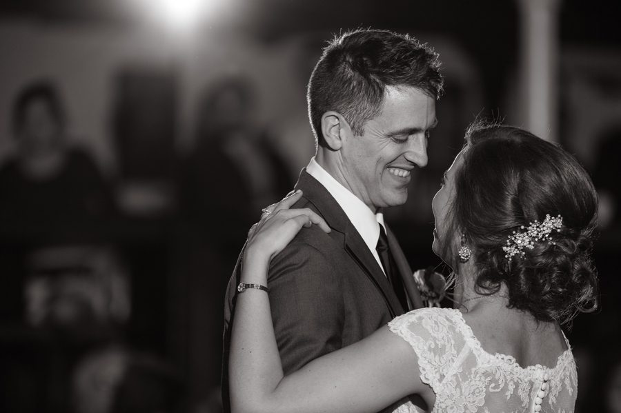 black and white first dance photo at the bluestone