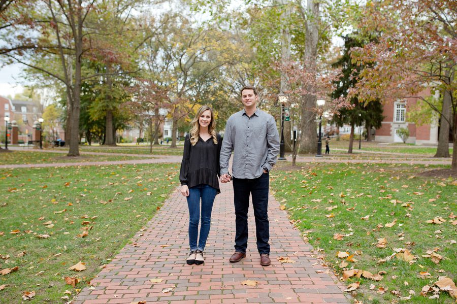 engaged couple holding hands at Ohio University engagement