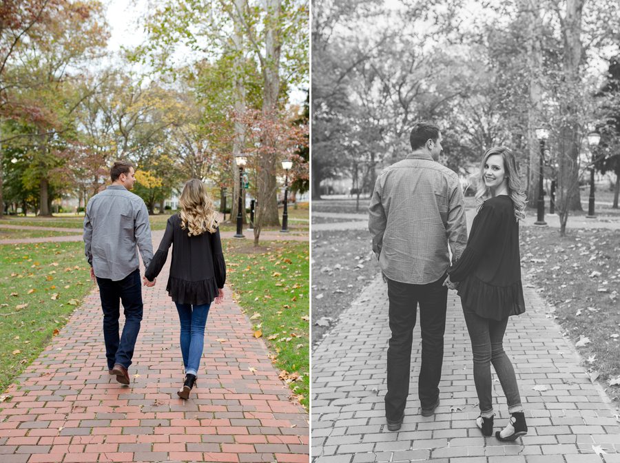 engaged couple walking at Ohio University engagement