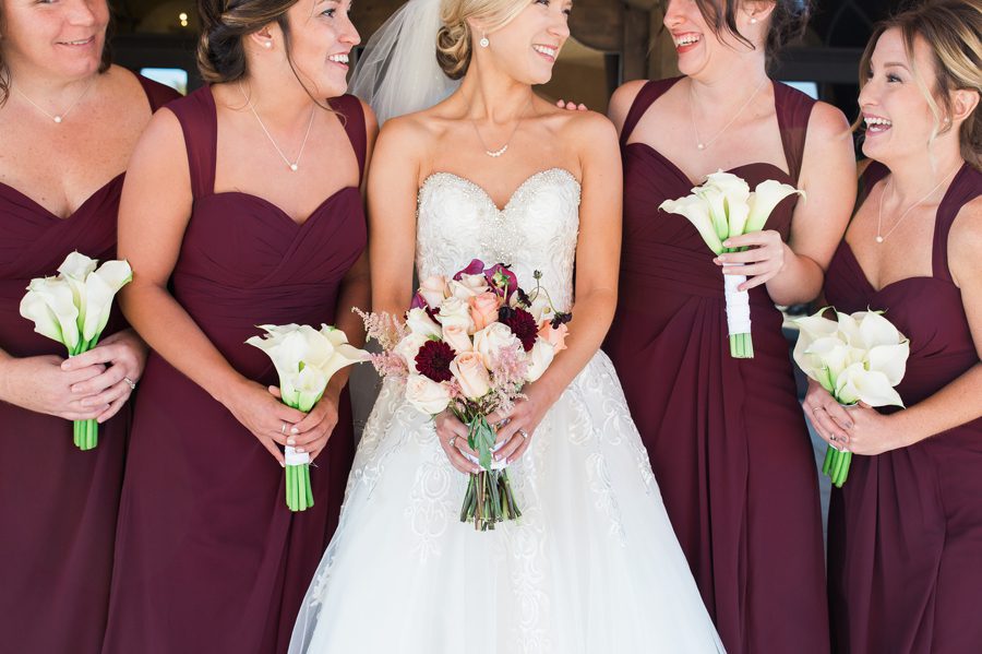 close up of bride and bridemaids bouquets