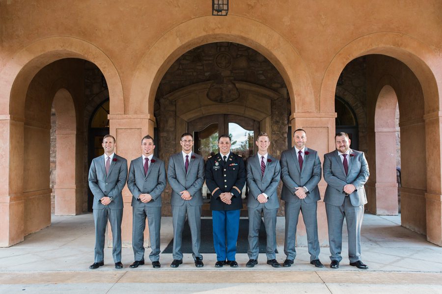groom in military suit with groomsmen at The Corazon Dublin Ohio