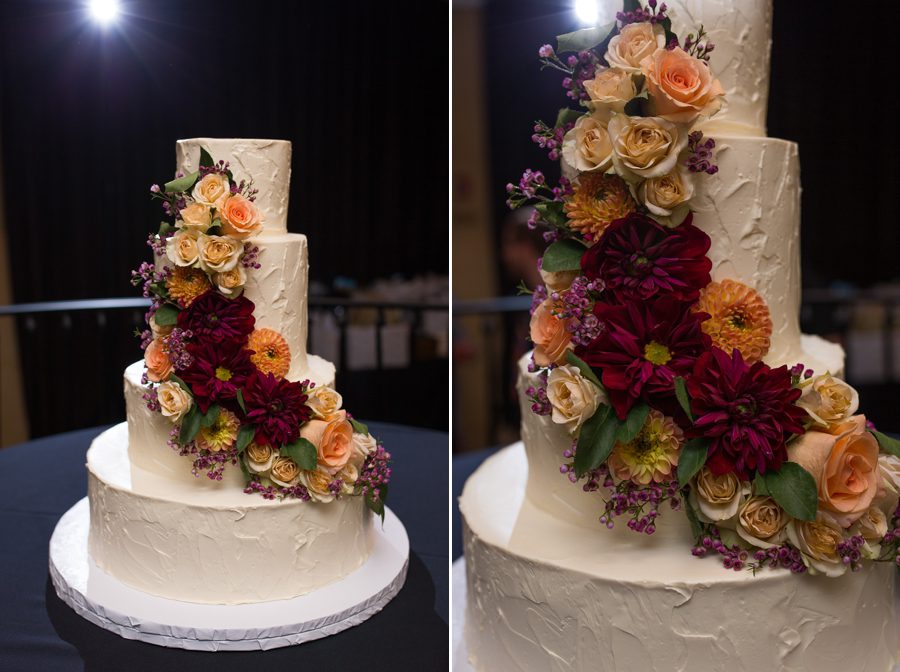 cascading flowers on wedding cake at The Corazon Dublin Ohio