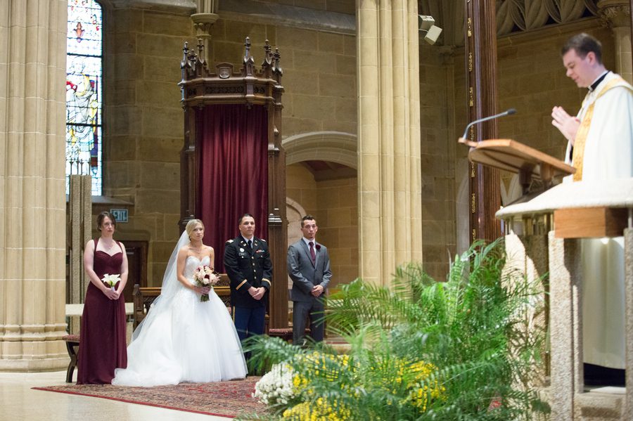 bride and groom during wedding ceremony at saint joseph