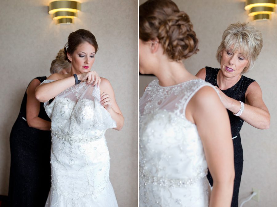 bride getting into gown at galleria conference center