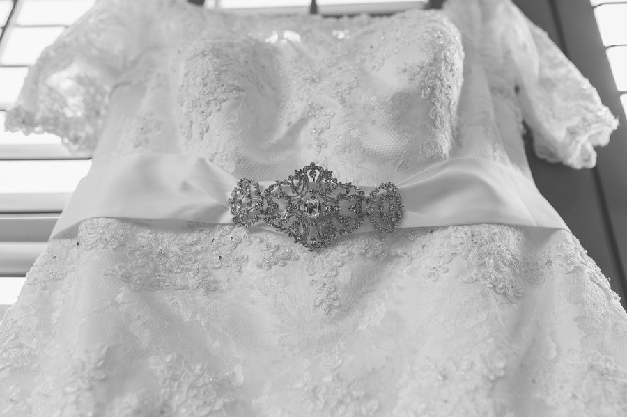 close up of brides wedding dress