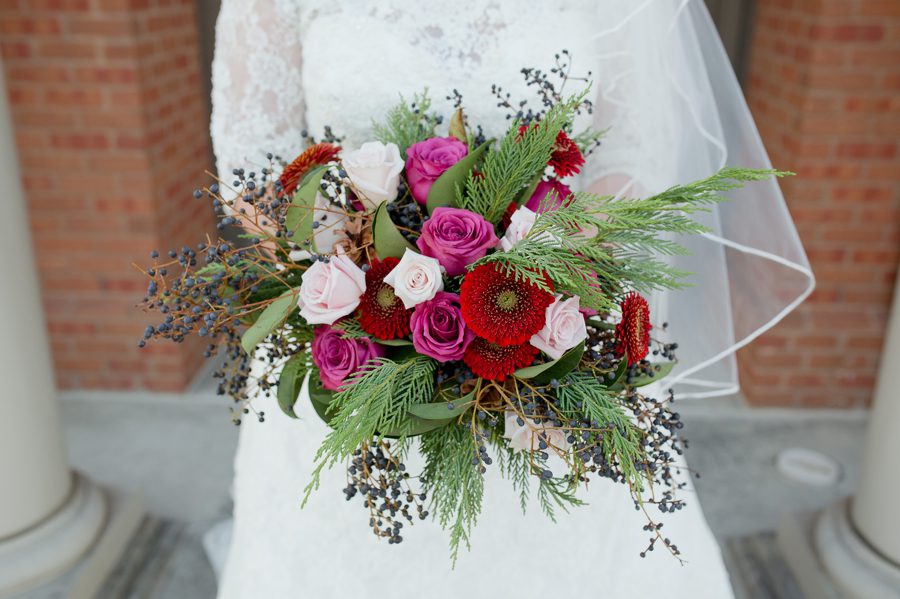 winter theme bridal bouquet at Noah's Event Venue