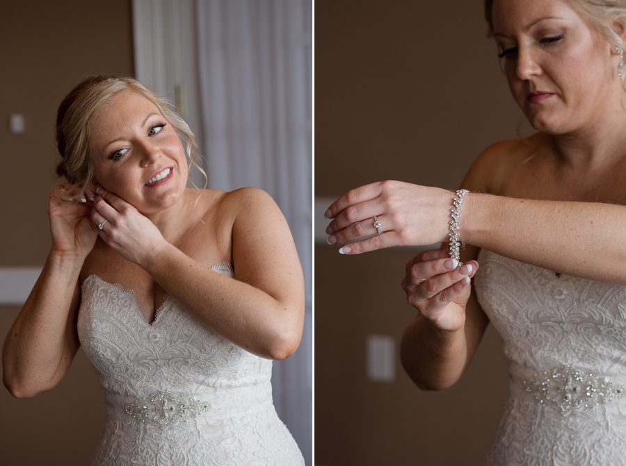 bride putting on jewelry