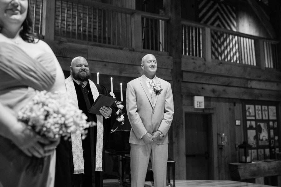 grooms reaction to bride walking down aisle at liberty presbyterian church