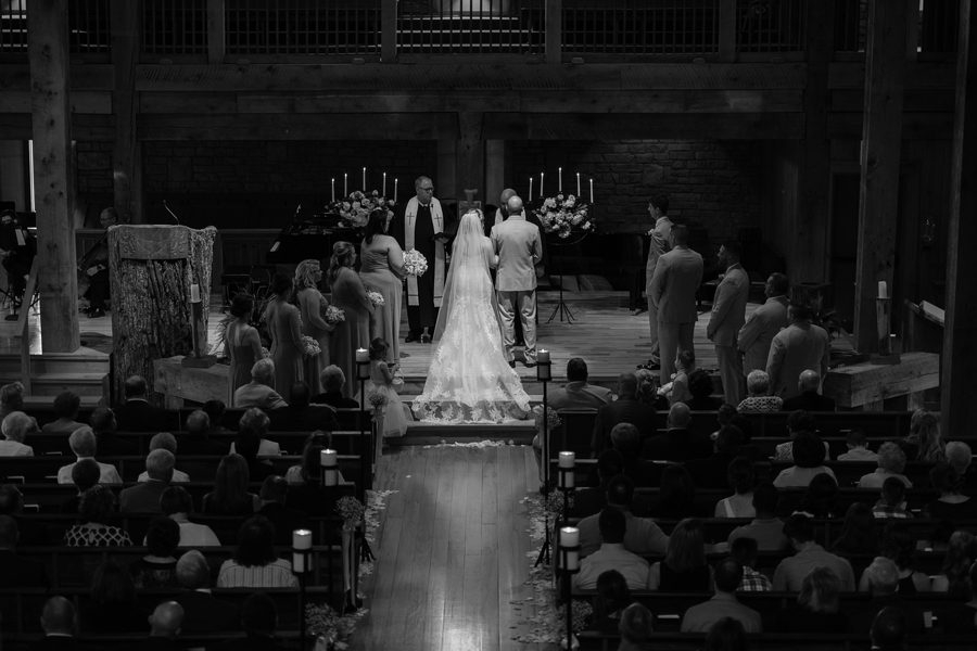 black and white photo of liberty presbyterian church wedding