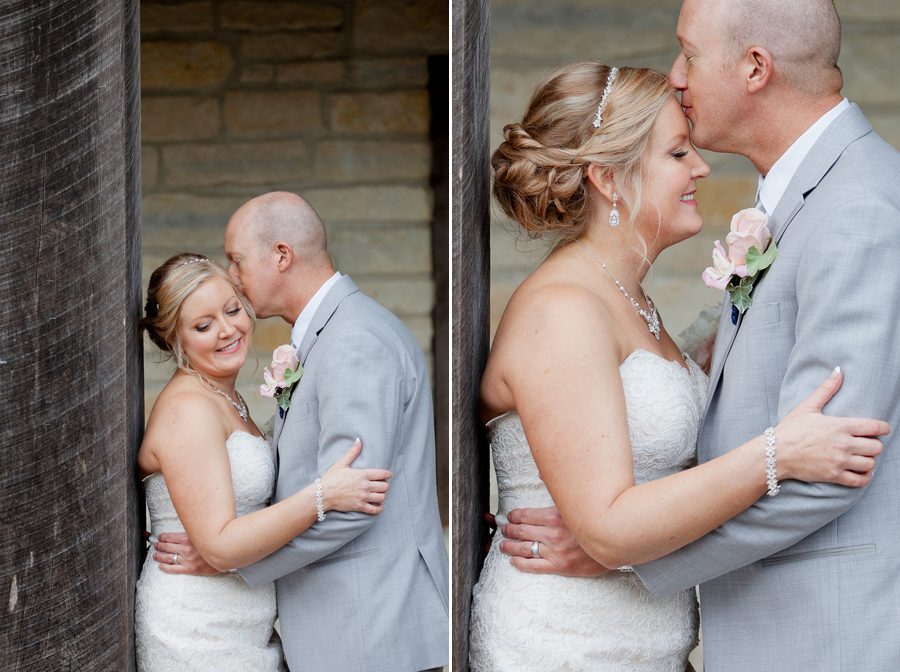 groom kissing brides forehead at liberty presbyterian church