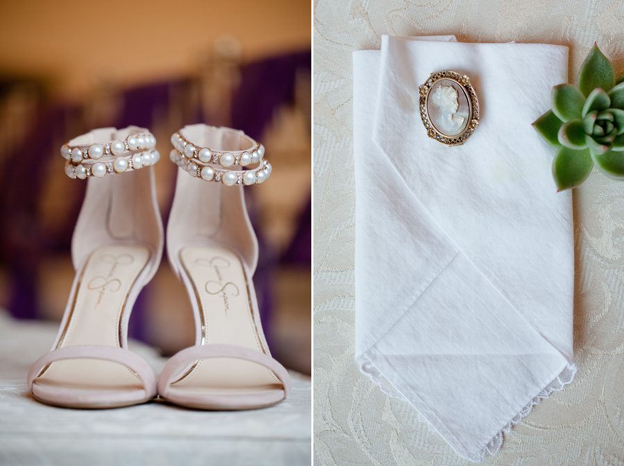close up photo of brides shoes
