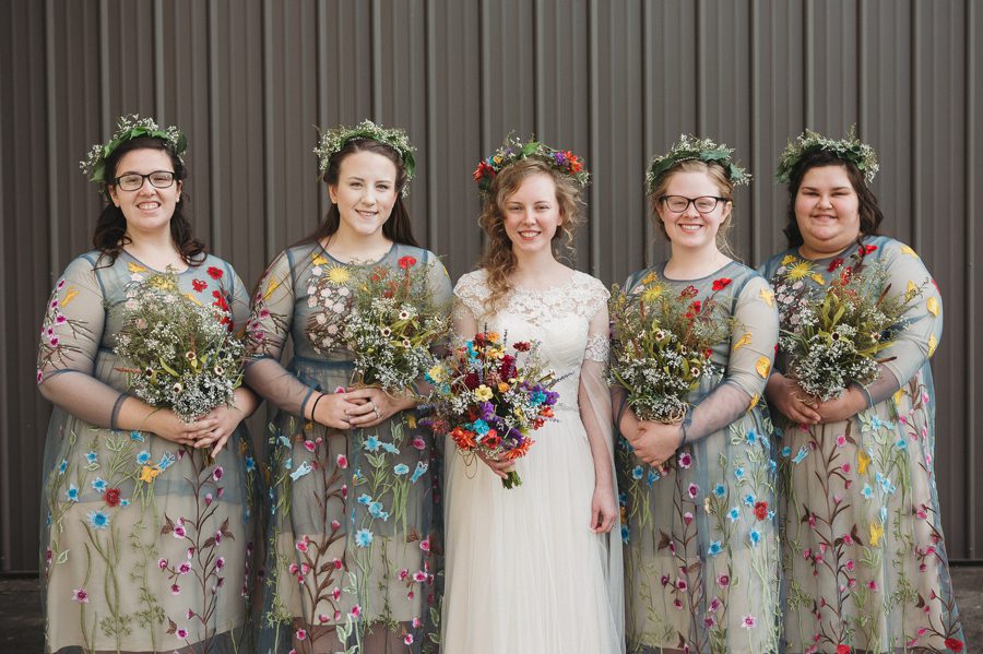 bride with bridesmaids at newark ohio wedding