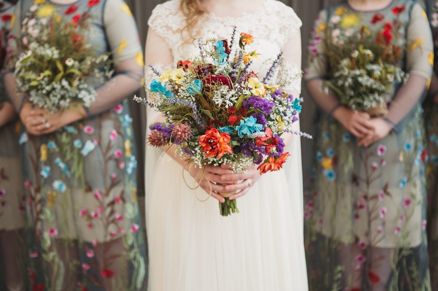 close up of brides dried floral bouquet