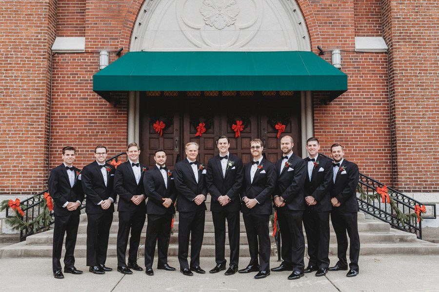 The Vault winter wedding with groom and groomsmen