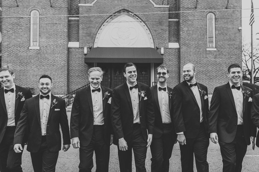 black and white photo of groomsmen at The Vault