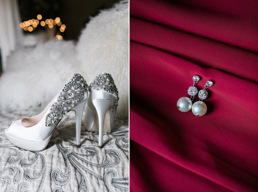 brides shoes and earrings