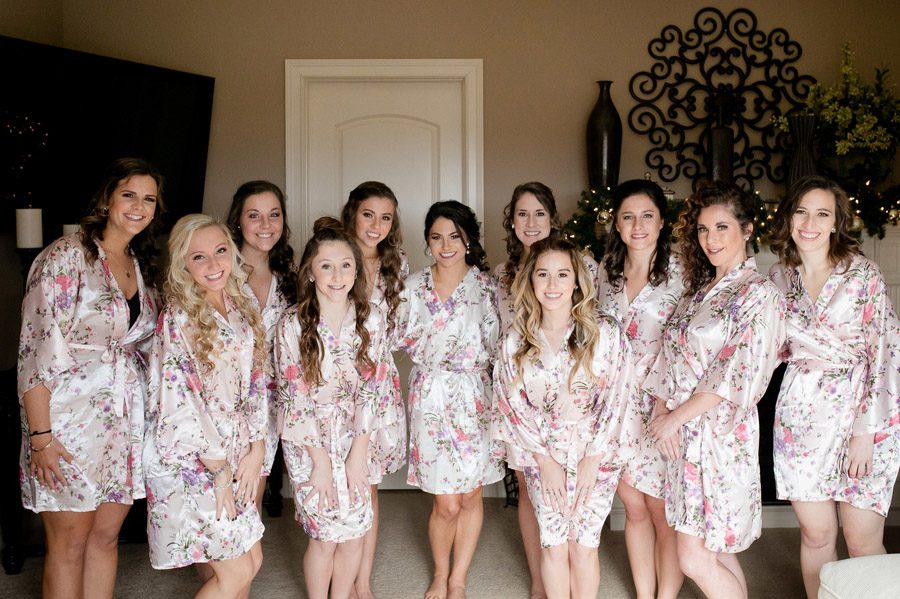 bridesmaids in pink robes