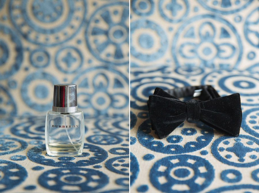 grooms bow-tie and cologne