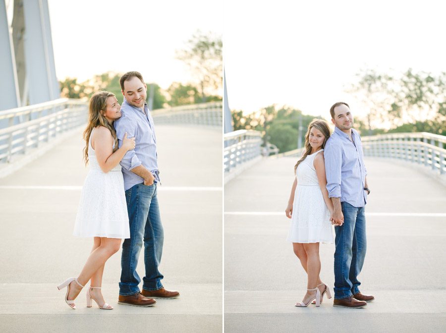 engaged couple on main street bridge columbus ohio