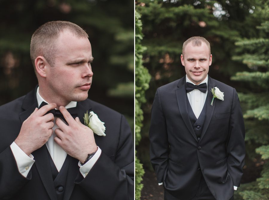 groom adjusting bow tie