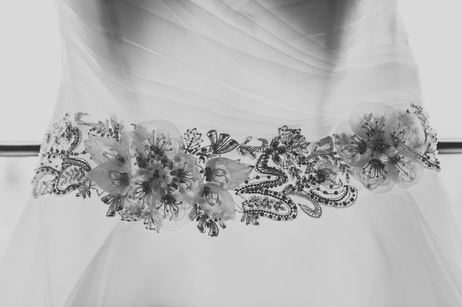 black and white close up photo of brides sash