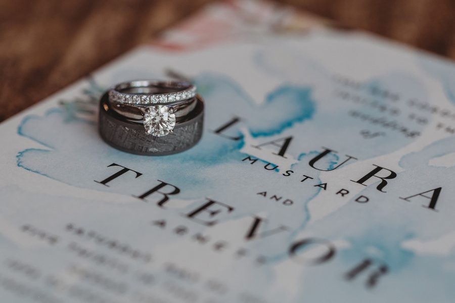 wedding rings on wedding invitation