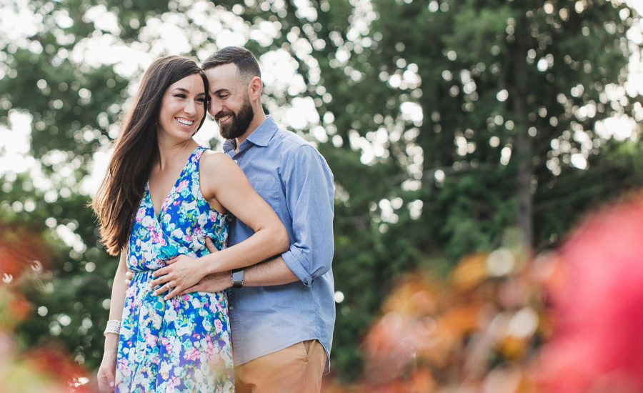 colorful image of engaged couple laughing
