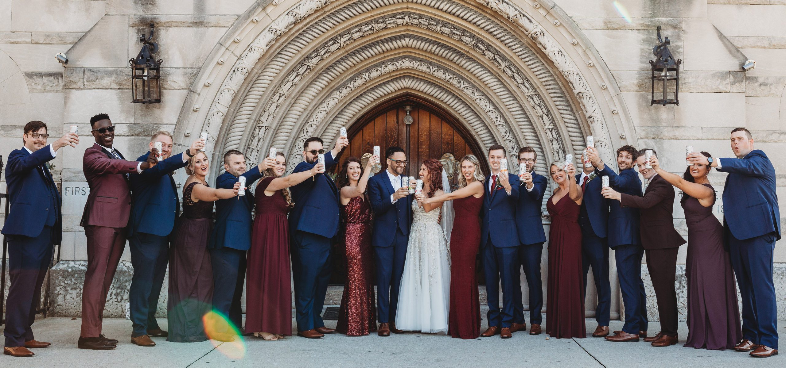 bridal party with white claws Columbus Wedding Photographer