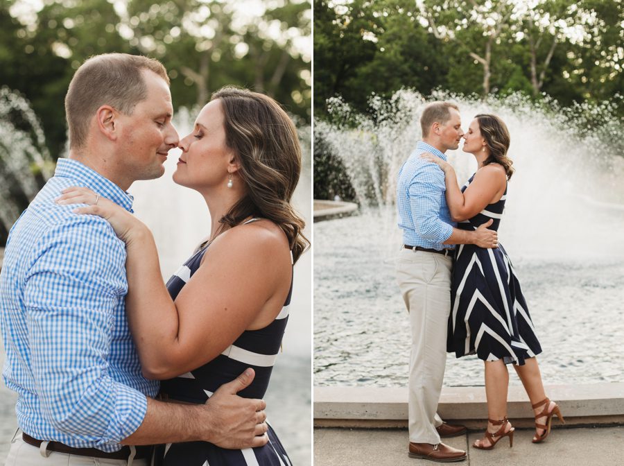 couple touching noses at creekside gahanna engagement
