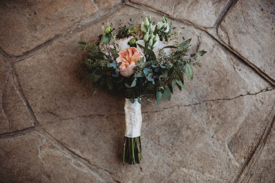 eucalyptus and peony wedding bouquet