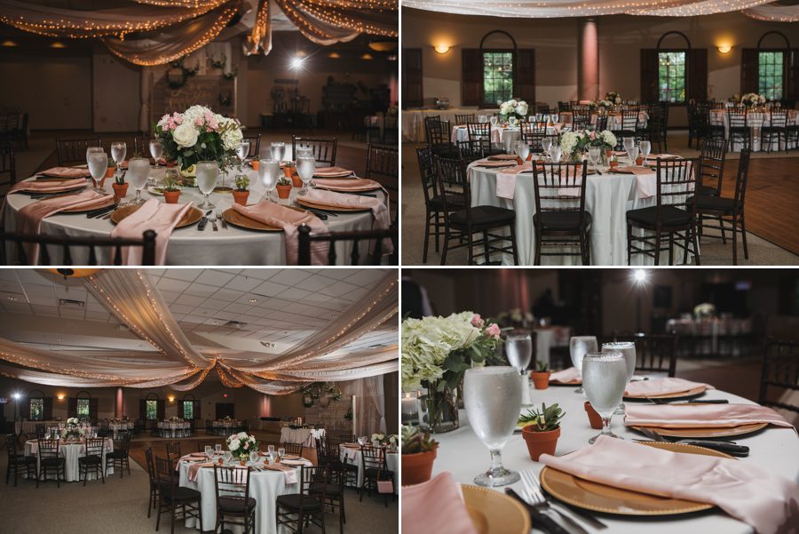 blush and gold reception colors at Brookshire Event Center