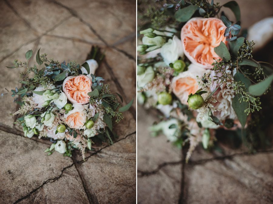 bridal bouquet with peach peonies at Brookshire Event Center